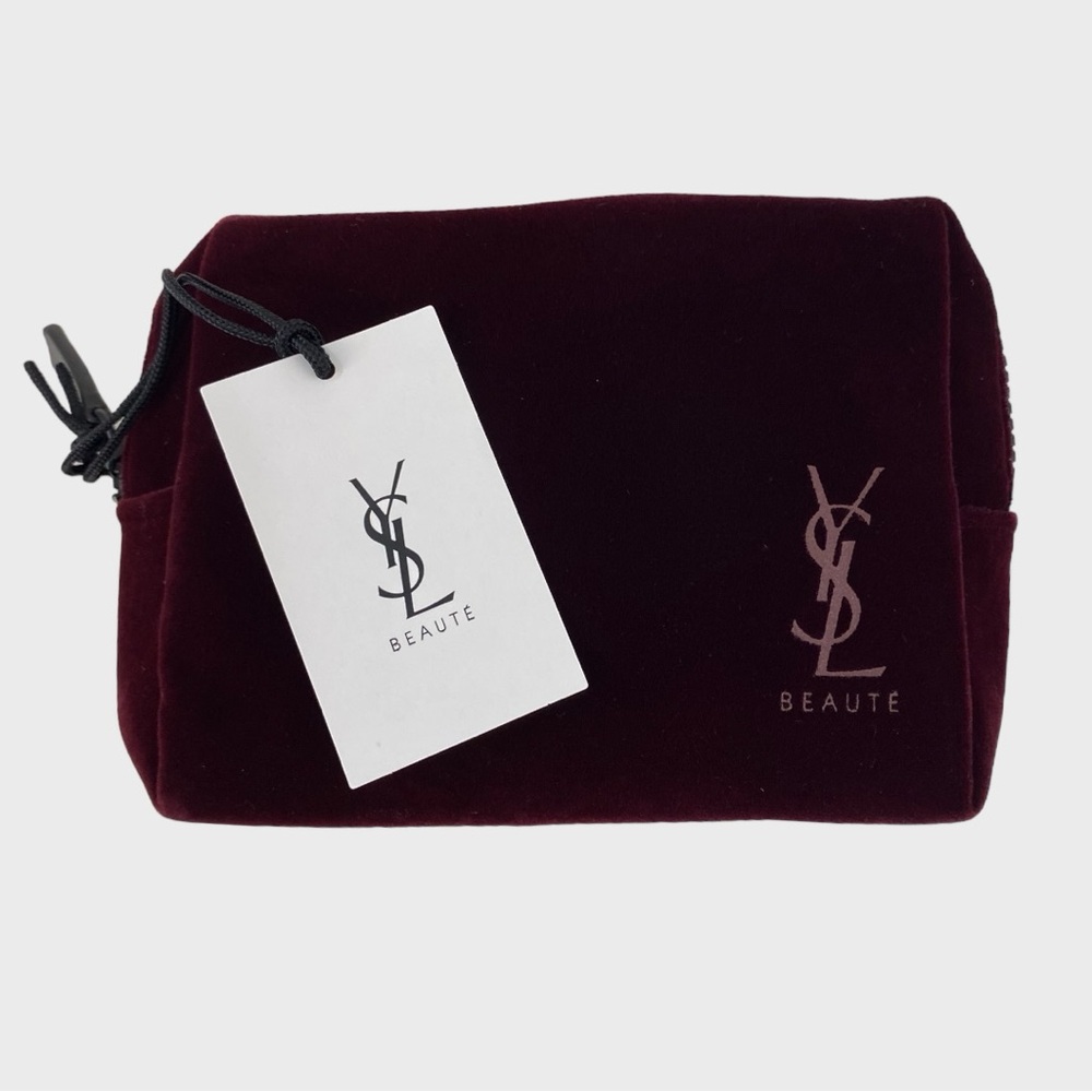 New Yves Saint Laurent YSL Beaute Small Burgundy Velvet Cosmetic Bag